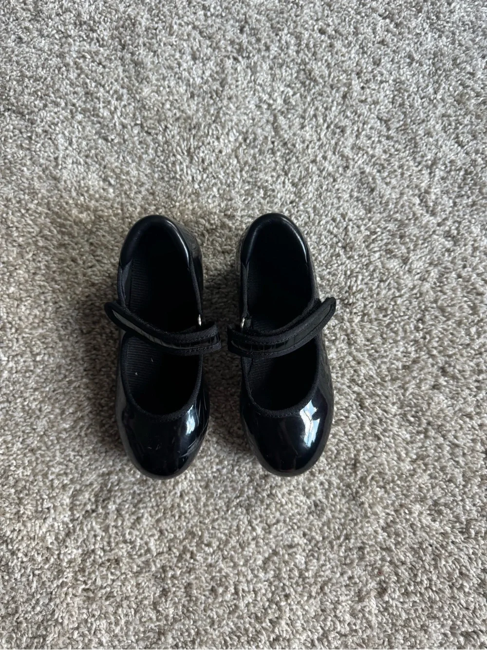 Girls Black Patent Tap Dance Shoes Mary Jane Strap Dancewear Size 10.5